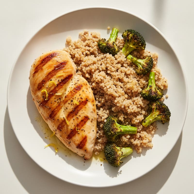 Grilled Chicken Breast with Roasted Broccoli and Quinoa