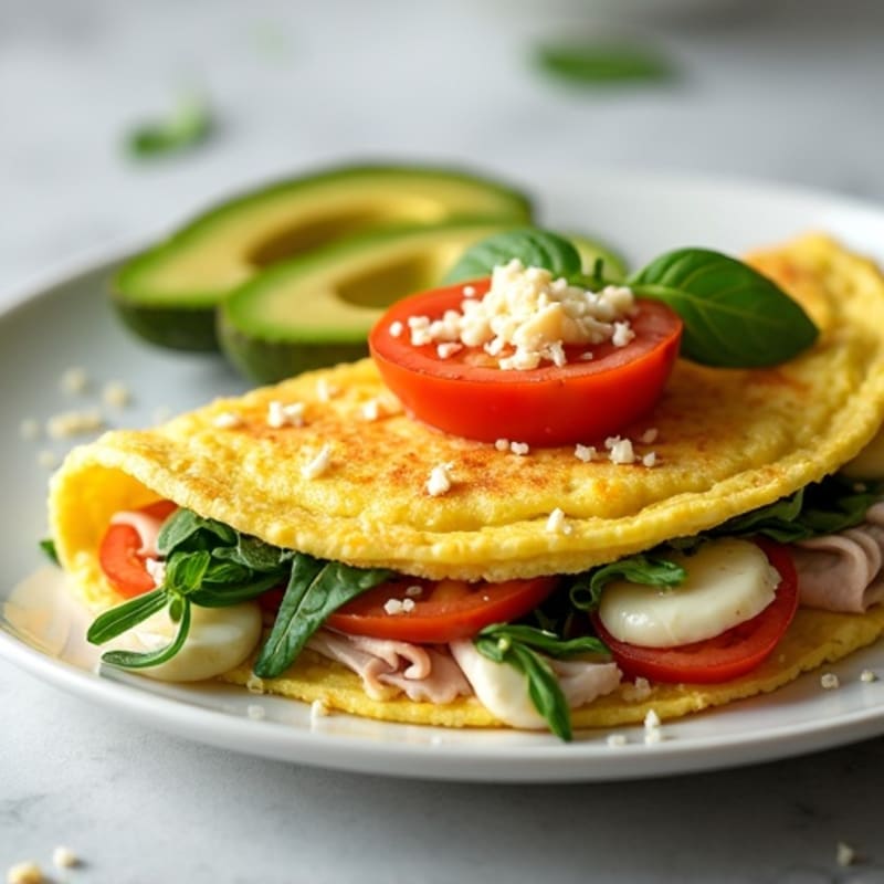 Egg White Spinach Omelette with Smoked Turkey and Fresh Tomato
