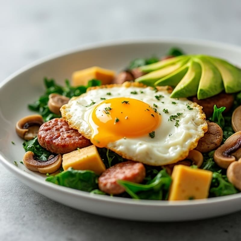 Egg White and Turkey Sausage Scramble with Spinach and Mushrooms