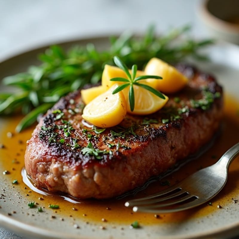 Herb-Crusted Pan-Seared Steak with Roasted Garlic