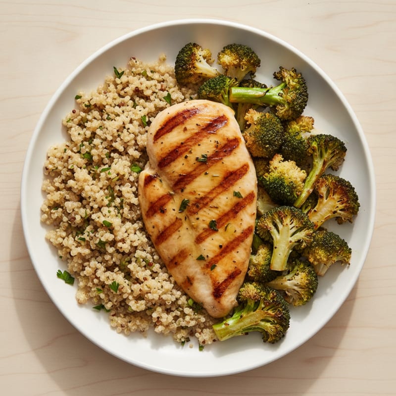 Grilled Chicken Breast with Roasted Broccoli and Quinoa