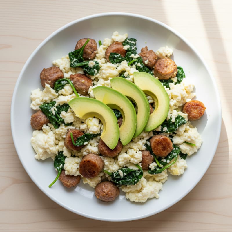 Egg White and Spinach Scramble with Turkey Sausage