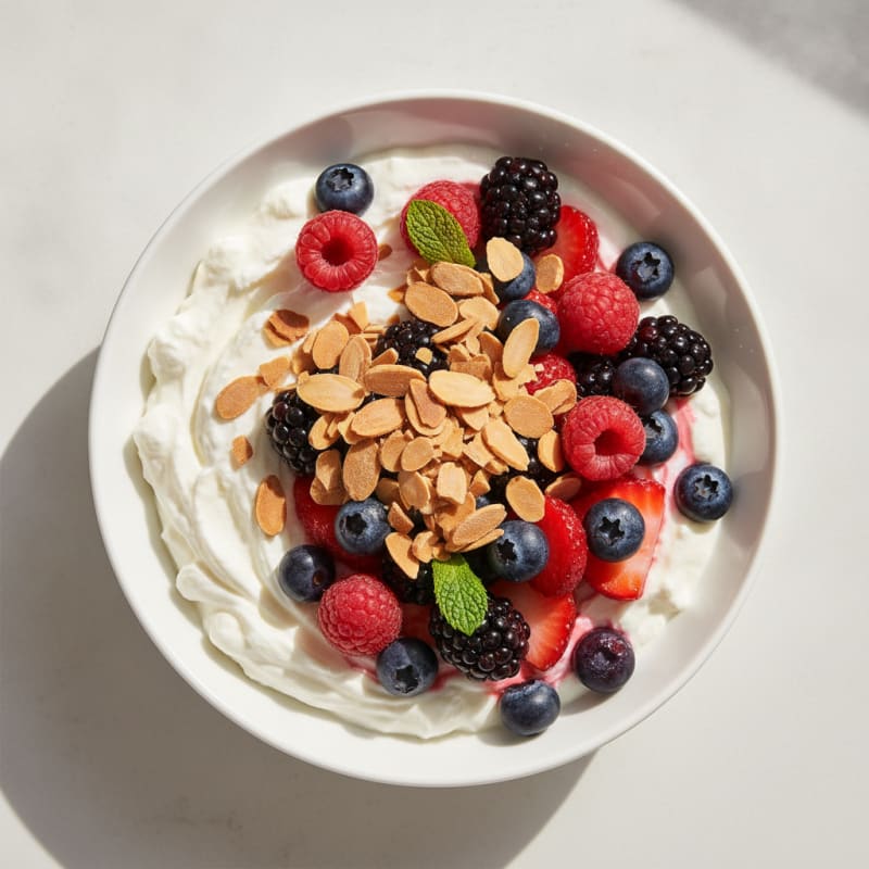 Greek Yogurt Protein Parfait with Mixed Berries and Almonds