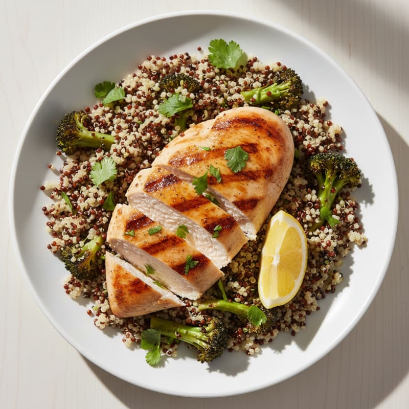 Grilled Chicken Breast with Quinoa and Roasted Broccoli