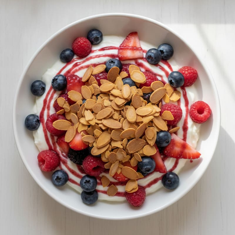 Greek Yogurt Protein Parfait with Mixed Berries and Almonds