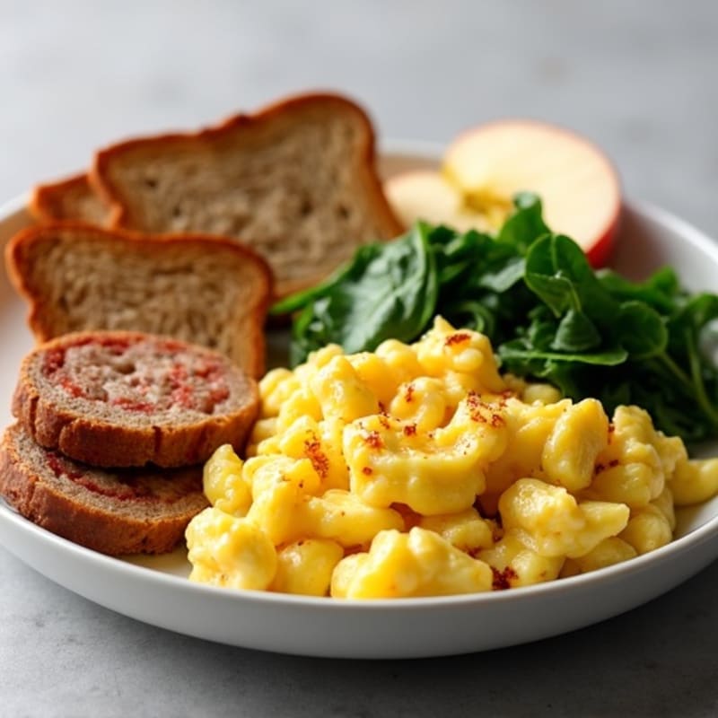 Egg White Scramble with Turkey Sausage and Sautéed Spinach