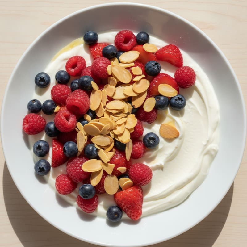Silky Greek Yogurt Protein Bowl with Mixed Berries and Almonds