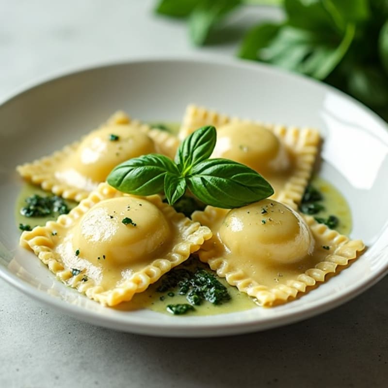 Creamy Ricotta Spinach Ravioli with Herb Sauce