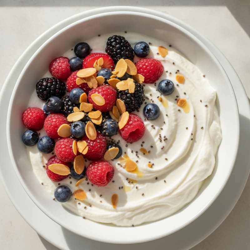 Greek Yogurt Protein Mousse with Mixed Berries