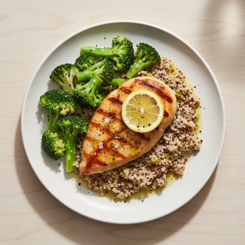 Grilled Chicken Breast with Quinoa and Steamed Broccoli
