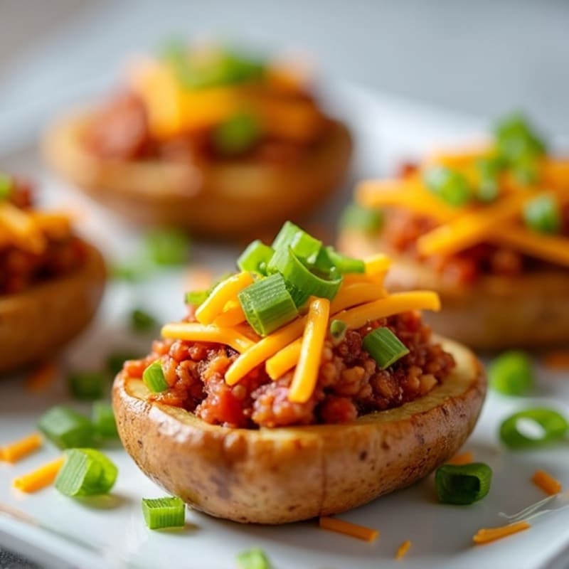 Crispy Potato Skins with Lean Chili and Melted Cheddar