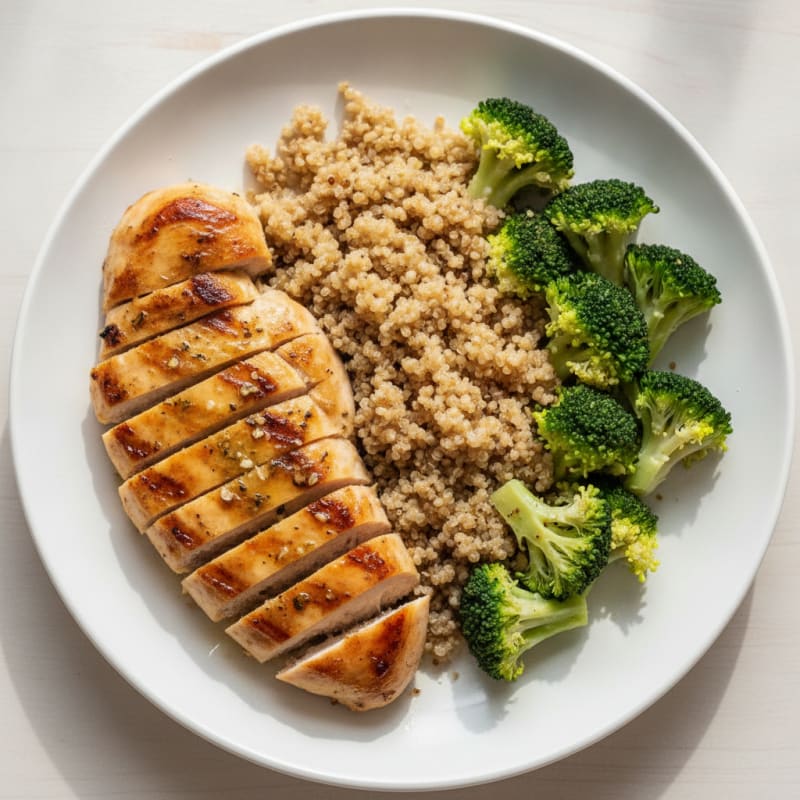 Grilled Chicken Breast with Quinoa and Steamed Broccoli