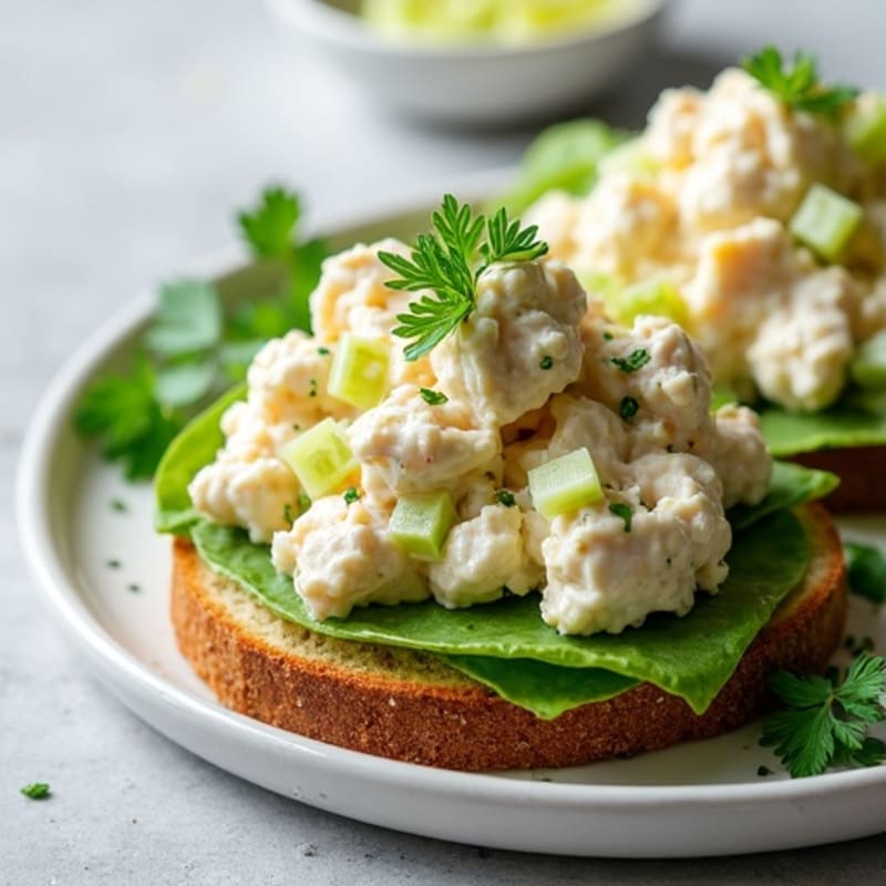 Creamy Tuna Salad with Fresh Herbs and Crunchy Celery on Whole Grain Bread