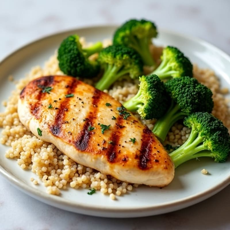 Grilled Chicken Breast with Quinoa and Steamed Broccoli