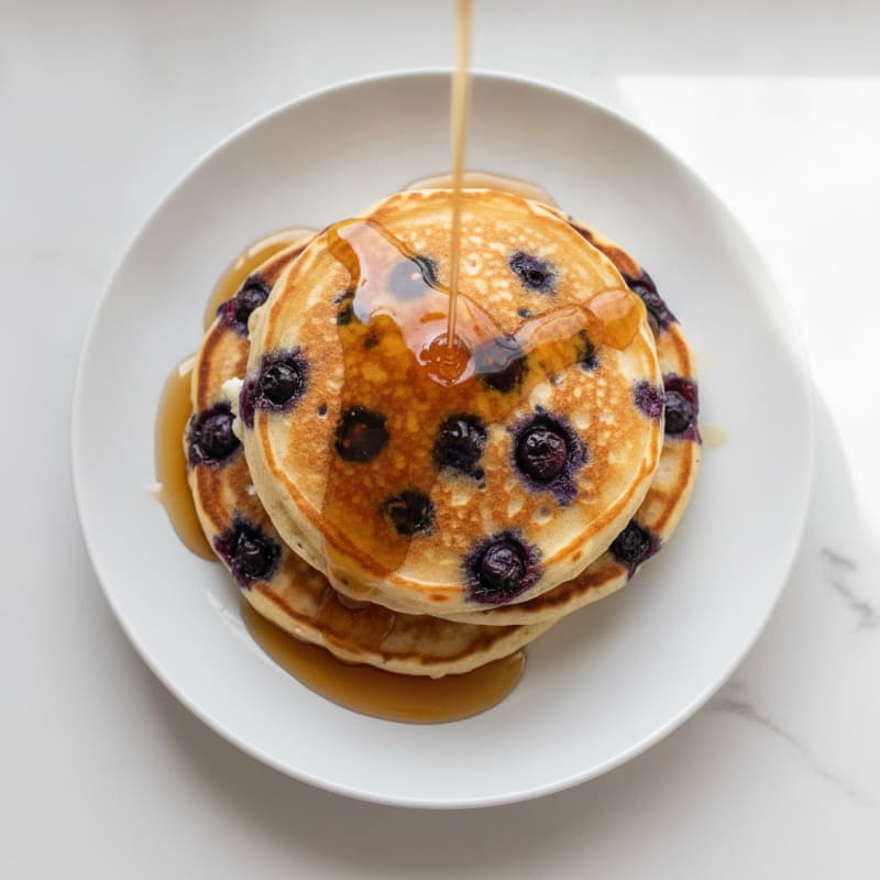 Blueberry Ricotta Pancakes with Maple Syrup