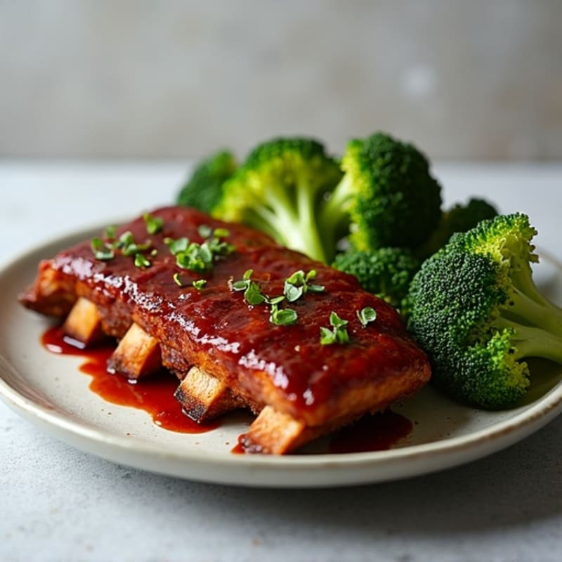 Oven-Baked Sticky BBQ Pork Ribs with Crispy Roasted Broccoli