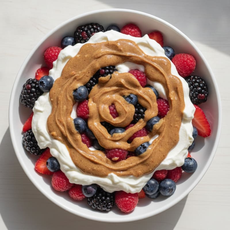 Greek Yogurt Protein Parfait with Mixed Berries and Almond Butter