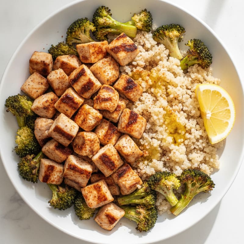 Grilled Chicken and Quinoa Power Bowl with Roasted Broccoli