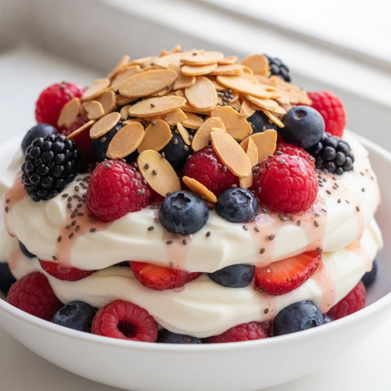 Greek Yogurt Protein Parfait with Mixed Berries and Almonds