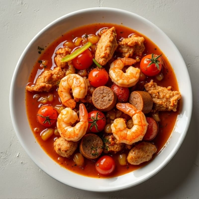Spicy Chicken, Sausage, and Shrimp Stew