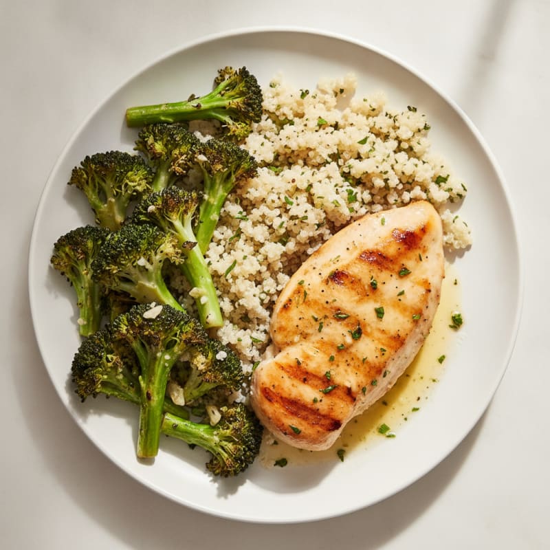 Grilled Chicken Breast with Roasted Broccoli and Quinoa