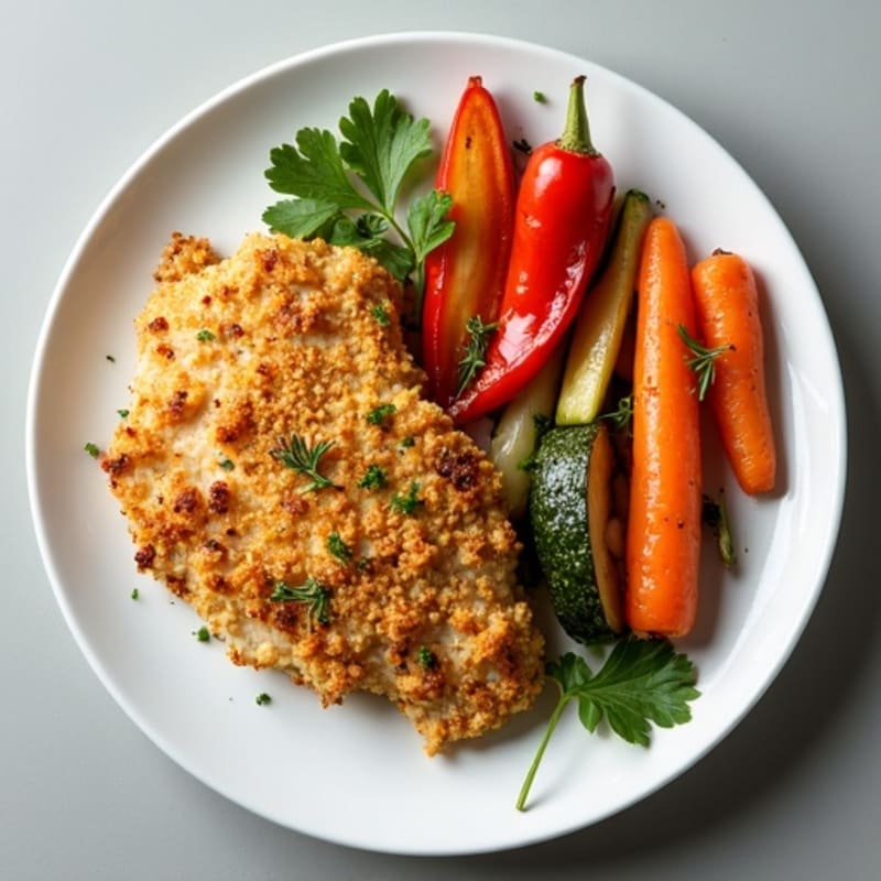 Crispy Herb-Crusted Chicken with Roasted Rainbow Vegetables