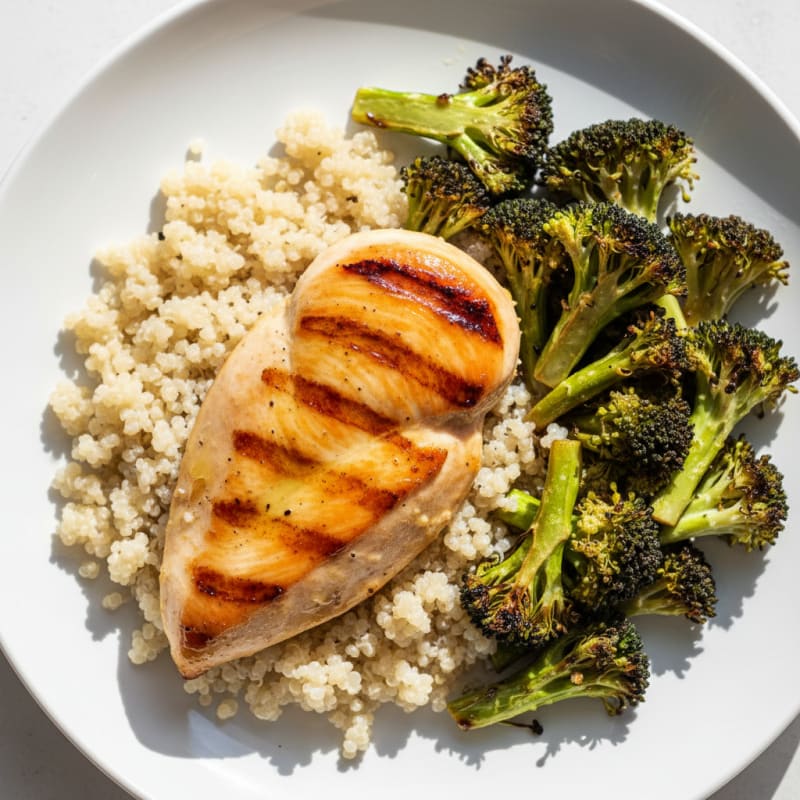 Grilled Chicken Breast with Quinoa and Roasted Broccoli