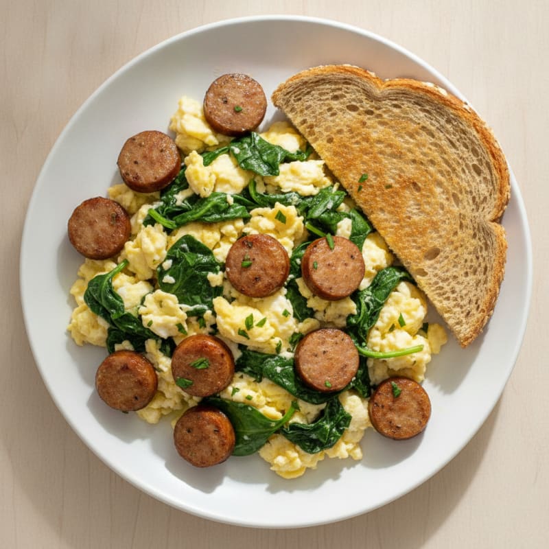 Egg White and Turkey Sausage Scramble with Spinach