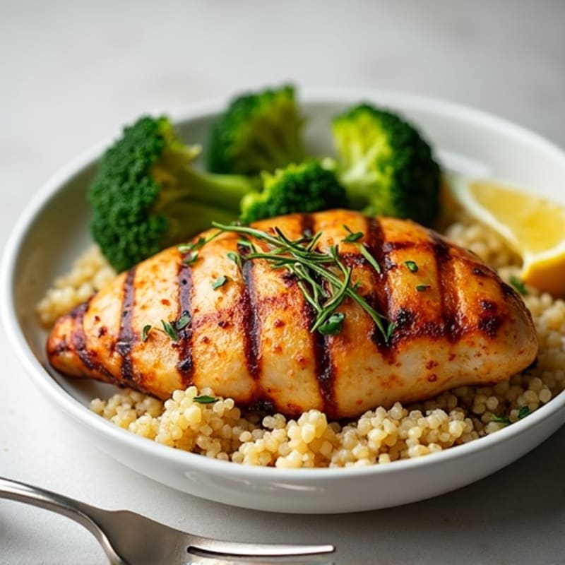 Grilled Chicken Breast with Quinoa and Roasted Broccoli