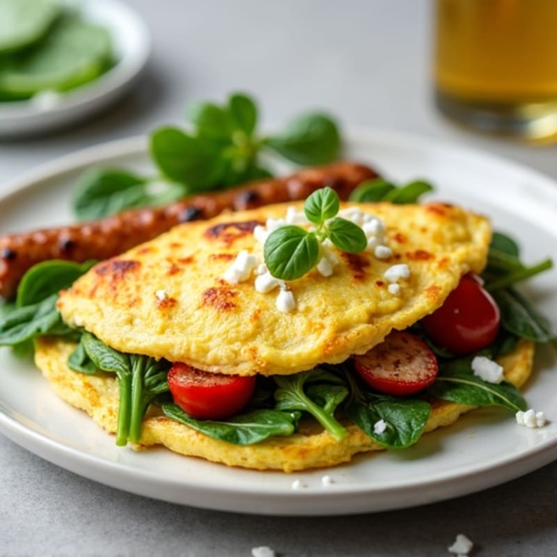 Egg White Spinach Omelette with Grilled Turkey Sausage