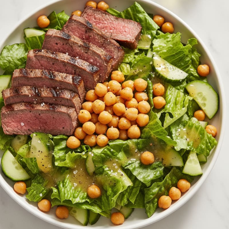 Grilled Beef Steak Salad with Chickpeas and Crunchy Greens