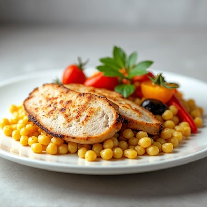 Seared Turkey Breast with Roasted Veggies and Chickpea Pasta