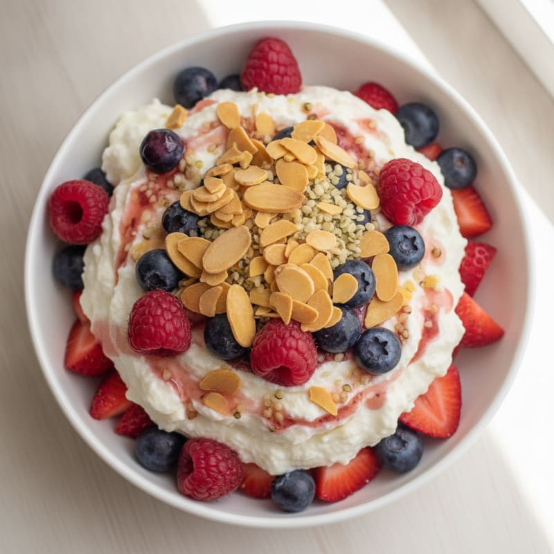Greek Yogurt Protein Parfait with Mixed Berries and Almonds