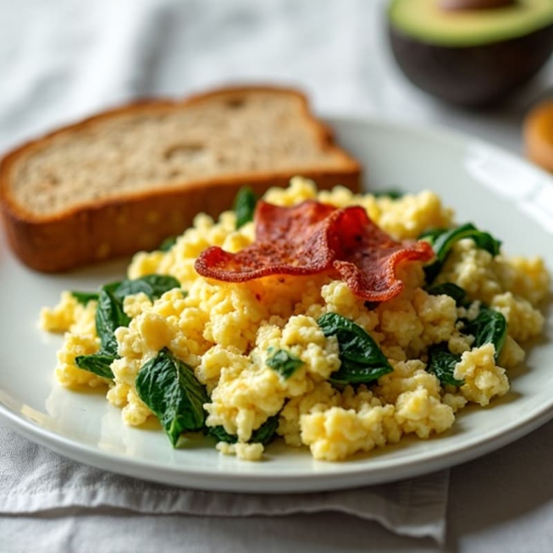 Cottage Cheese Scramble with Spinach and Turkey Bacon
