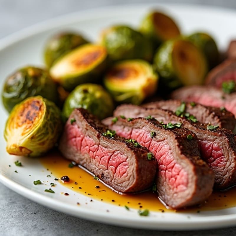 Sheet Pan Roasted Beef and Crispy Brussels Sprouts