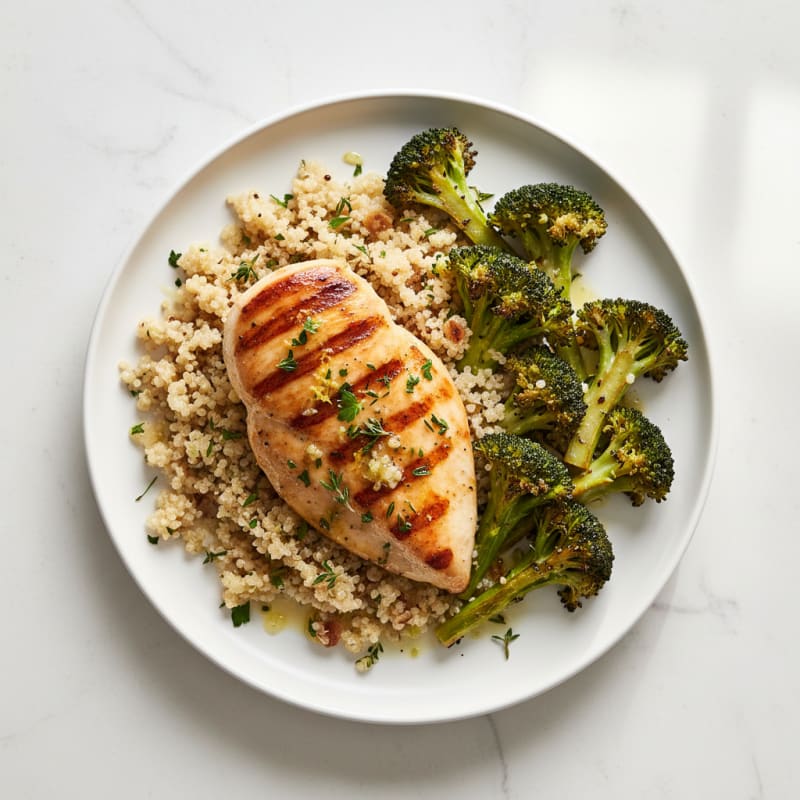 Grilled Chicken Breast with Quinoa and Roasted Broccoli