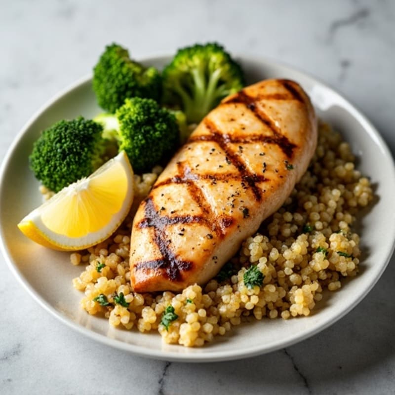 Grilled Chicken Breast with Quinoa and Roasted Broccoli
