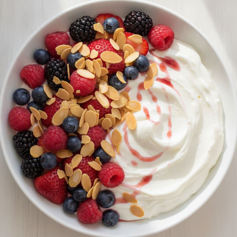 Greek Yogurt Protein Bowl with Mixed Berries and Almonds