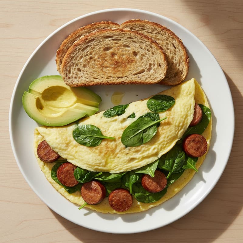Egg White Omelette with Turkey Sausage and Spinach