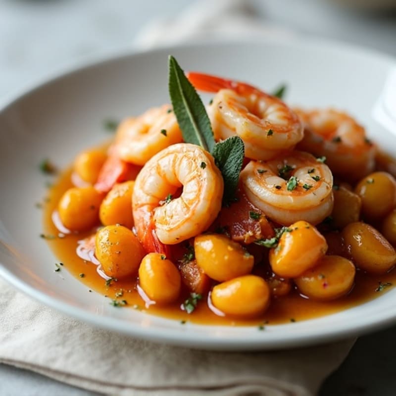 Herb-Roasted Sweet Potato Gnocchi with Sage Brown Butter and Seared Shrimp