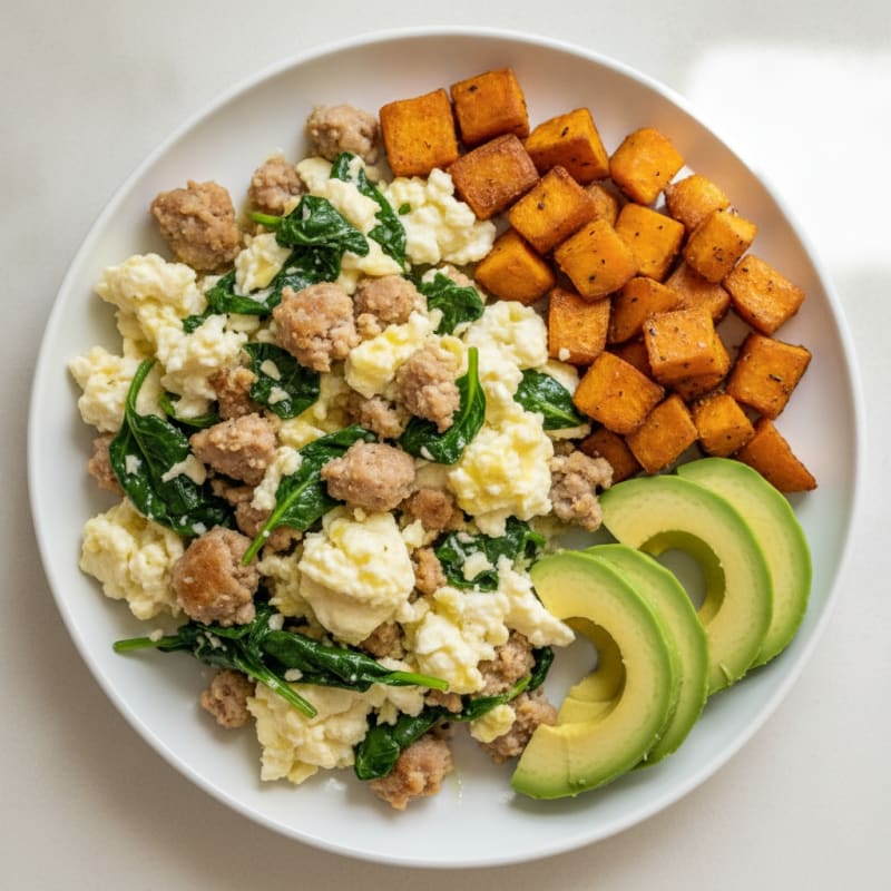 Egg White and Turkey Sausage Scramble with Spinach