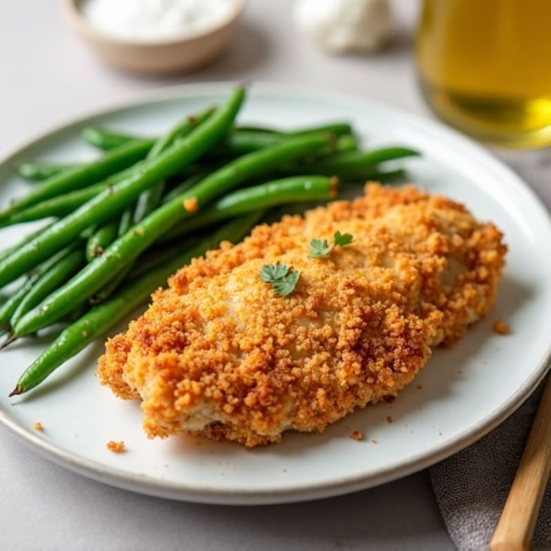 Crispy Buttermilk Baked Chicken with Roasted Green Beans