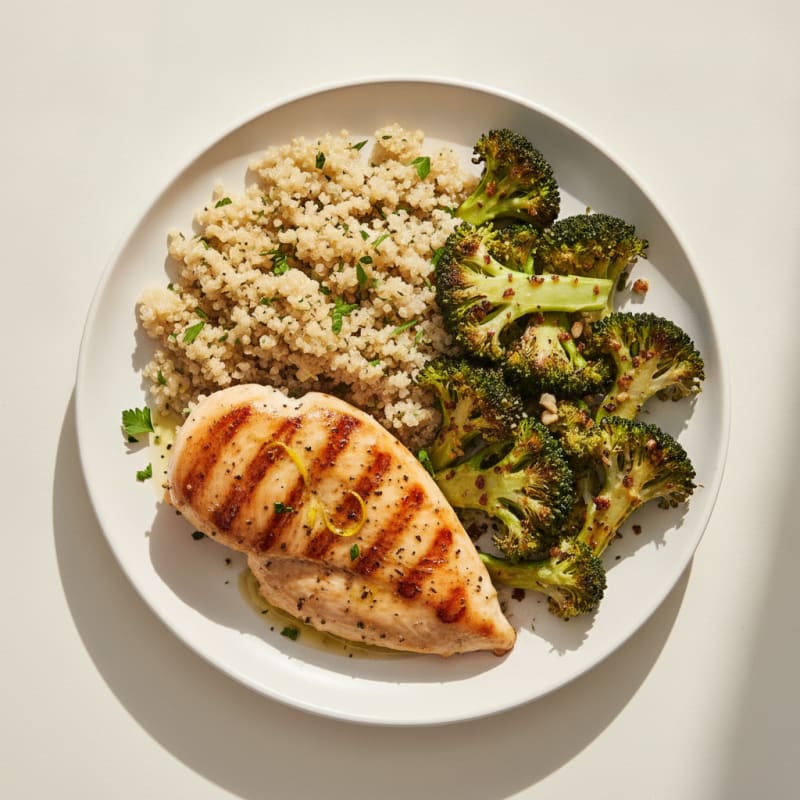Grilled Chicken Breast with Roasted Broccoli and Quinoa