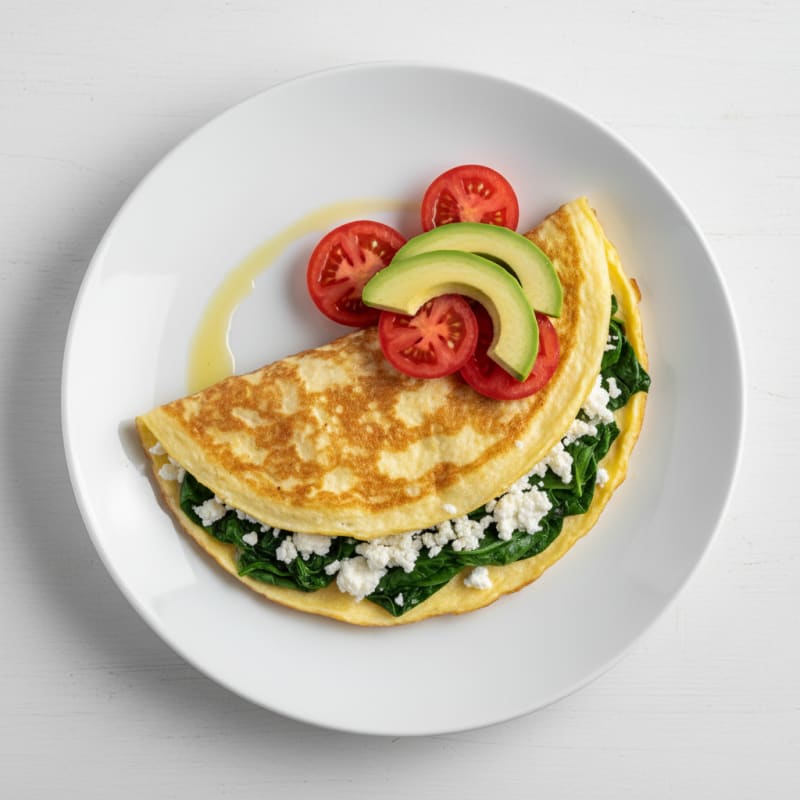 Egg White Spinach Omelette with Cottage Cheese and Fresh Tomatoes