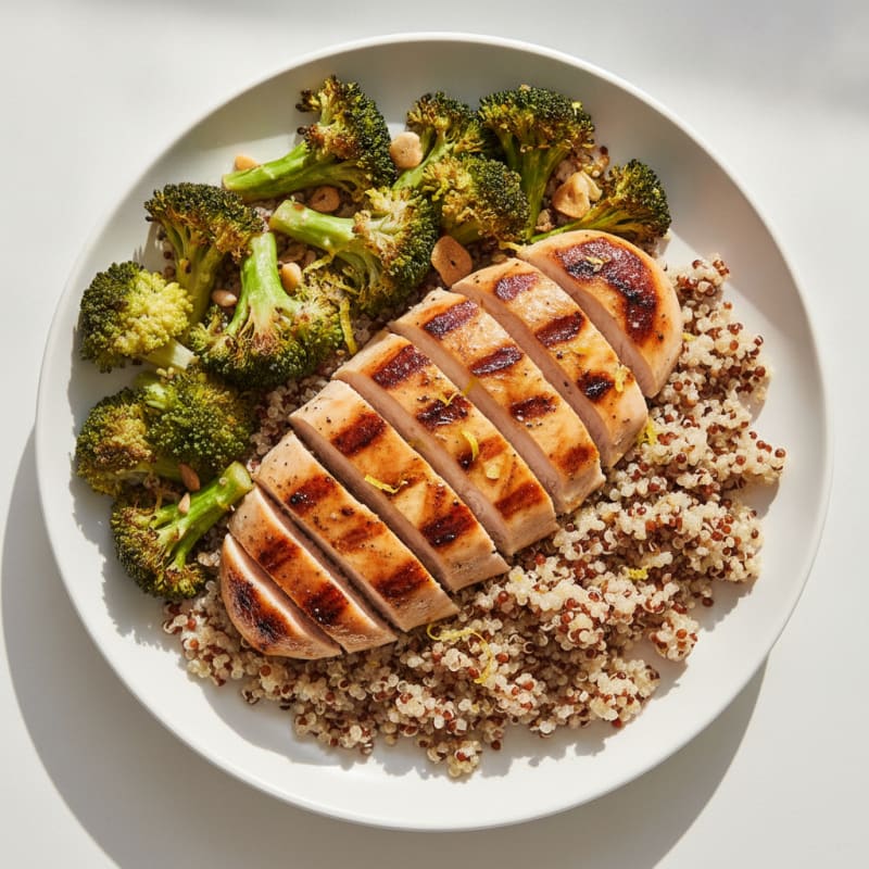 Grilled Chicken Breast with Roasted Broccoli and Quinoa