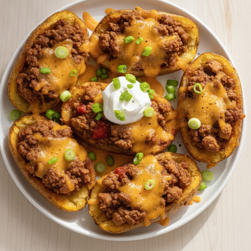 Loaded Chili Cheese Potato Skins
