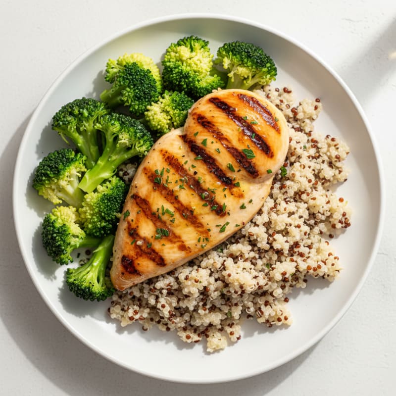 Grilled Chicken Breast with Quinoa and Steamed Broccoli