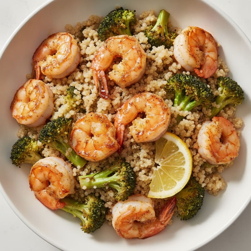 Seared Shrimp and Quinoa Bowl with Roasted Broccoli