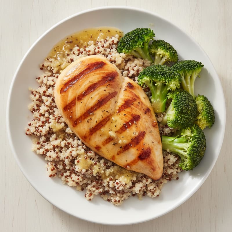 Grilled Chicken Breast with Quinoa and Steamed Broccoli