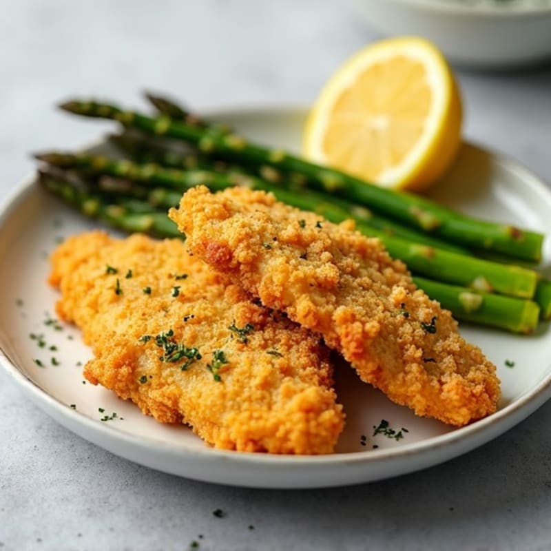 Crispy Lemon Herb Baked Chicken Tenders with Roasted Asparagus